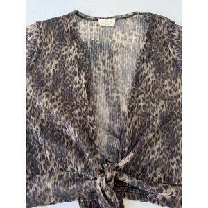 Ember Women's Large Leopard Print Metallic Sheer Tie Front Cardigan Y2K